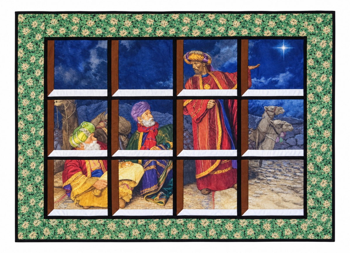 Following the Star Quilted Window Wall Hanging–Green Floral Frame