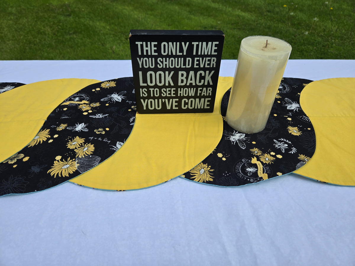 Bees Teal/Bees Black & Yellow–Reversible Twist Table Runner–Long