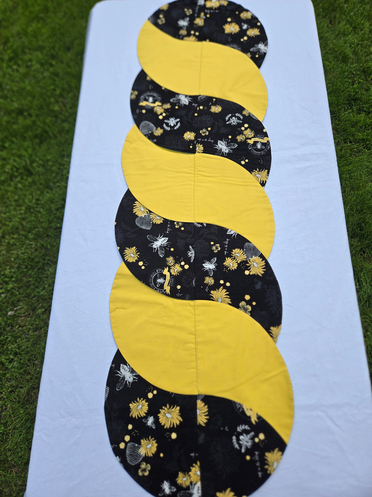 Bees Teal/Bees Black & Yellow–Reversible Twist Table Runner–Long