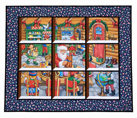 Santa’s Workshop Quilted Window Wall Hanging– Peppermint Frame