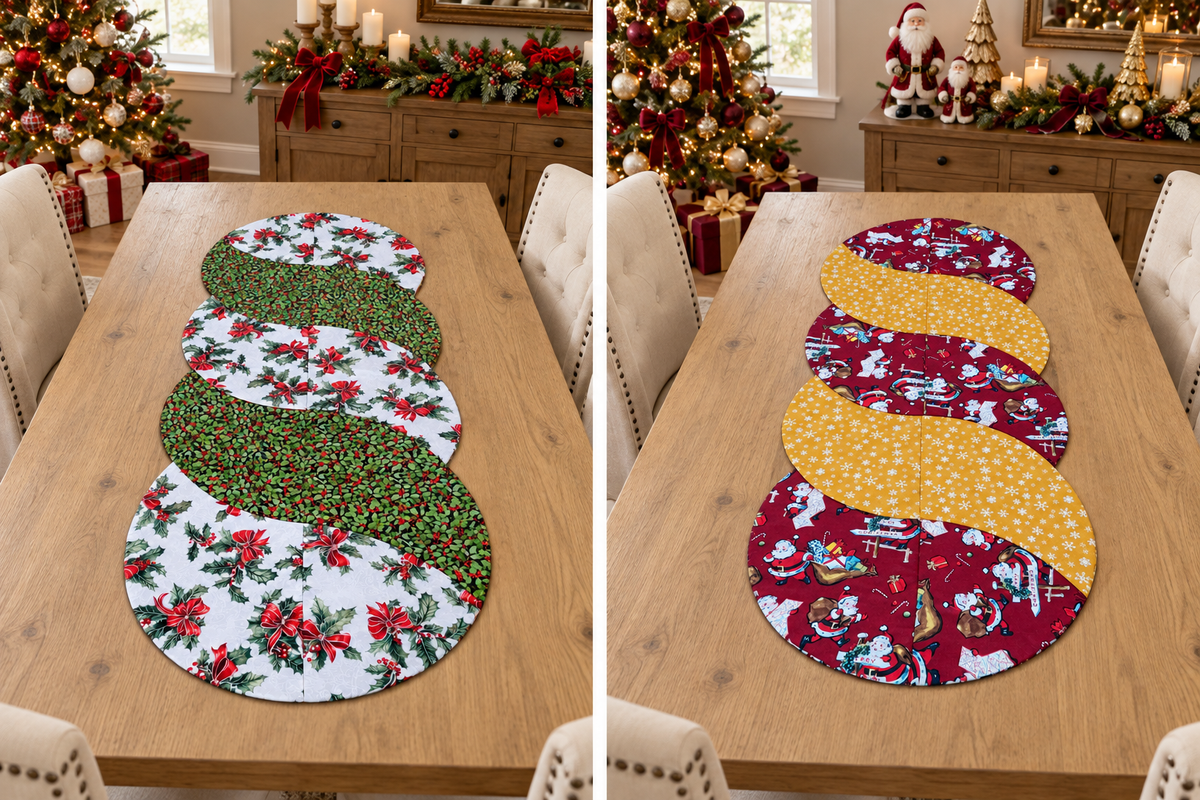Christmas Holly/ Santa–Reversible Twist Table Runner