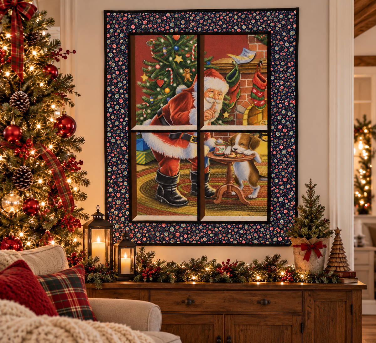 Santa’s Secret Quilted Window with Peppermint Frame