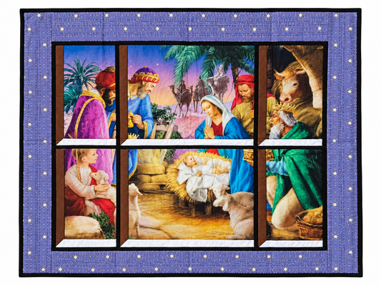 Nativity Scene Quilted Window Wall Hanging –Starry Frame