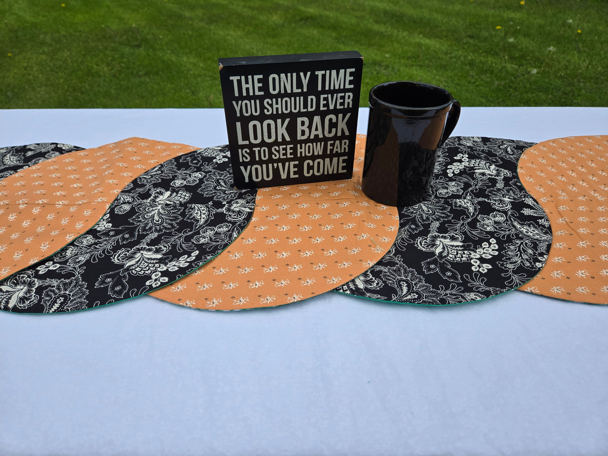 Black and Gold Floral/ Green Plaid Christmas Tree– Reversible Twist Table Runner–Long