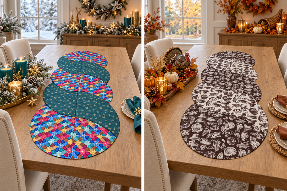 Vintage Thanksgiving / Twinkle Light Christmas–Reversible Twist Table Runner