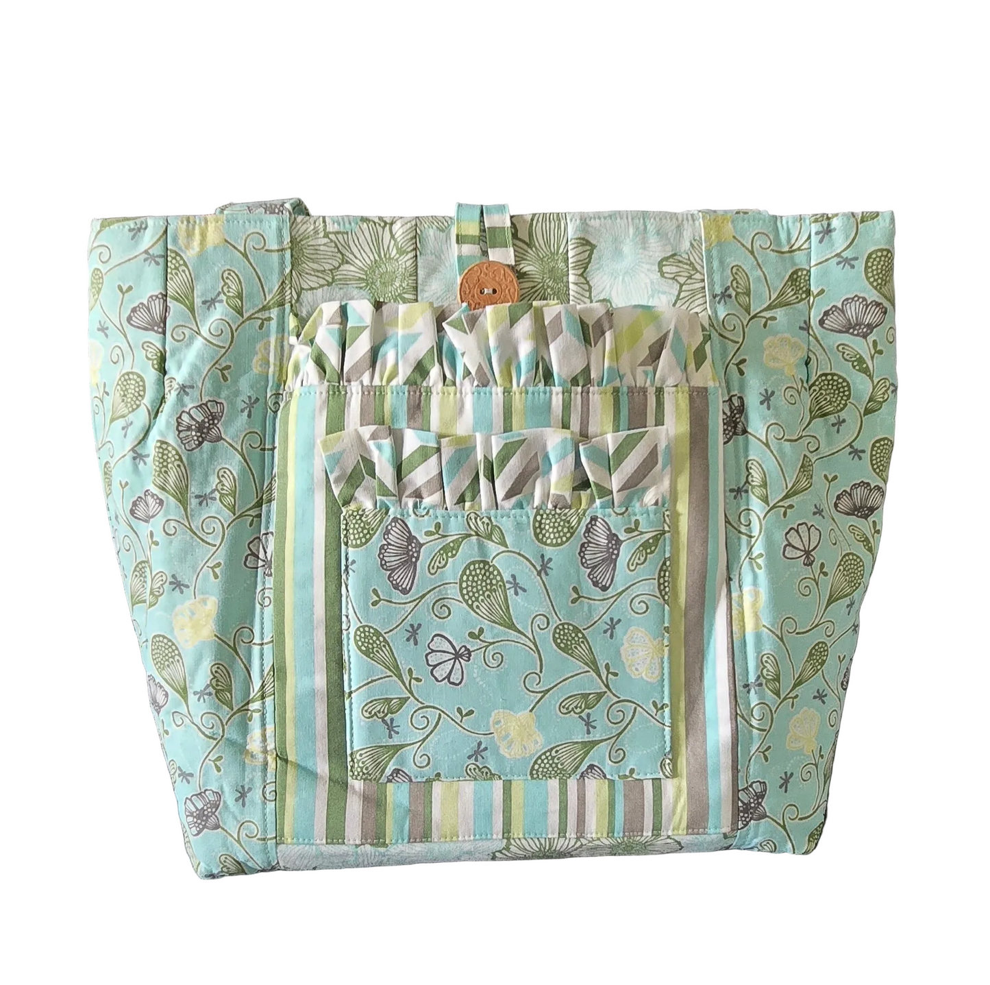 Ruffle Bag- Sea Green Floral Stripe