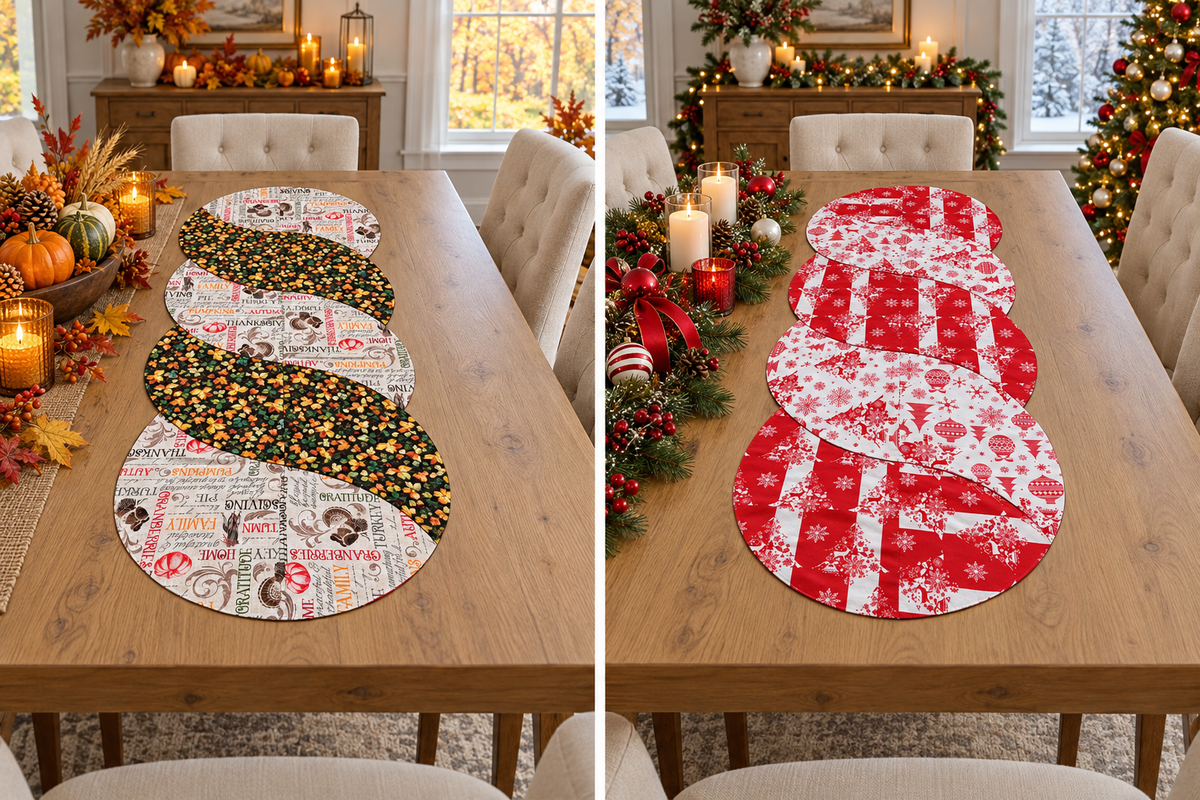 Thanksgiving Autumn/Red & White Christmas–Reversible Twist Table Runner