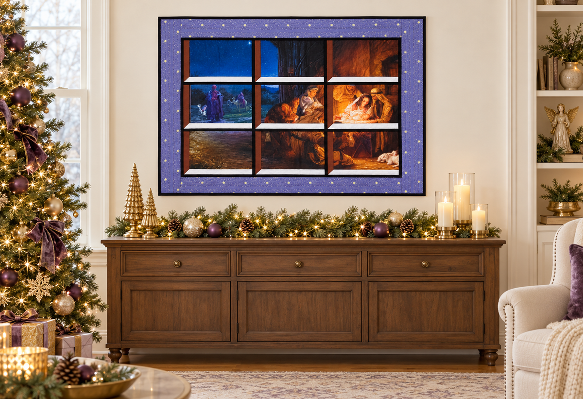 Holy Night Quilted Window Wall Hanging–Starry Frame