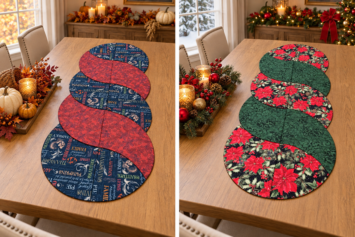 Thanksgiving/ Poinsettia Christmas–Reversible Twist Table Runner