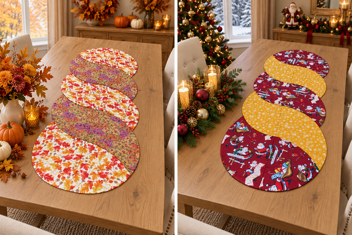 Autumn Leaves / Vintage Santa–Reversible Twist Table Runner