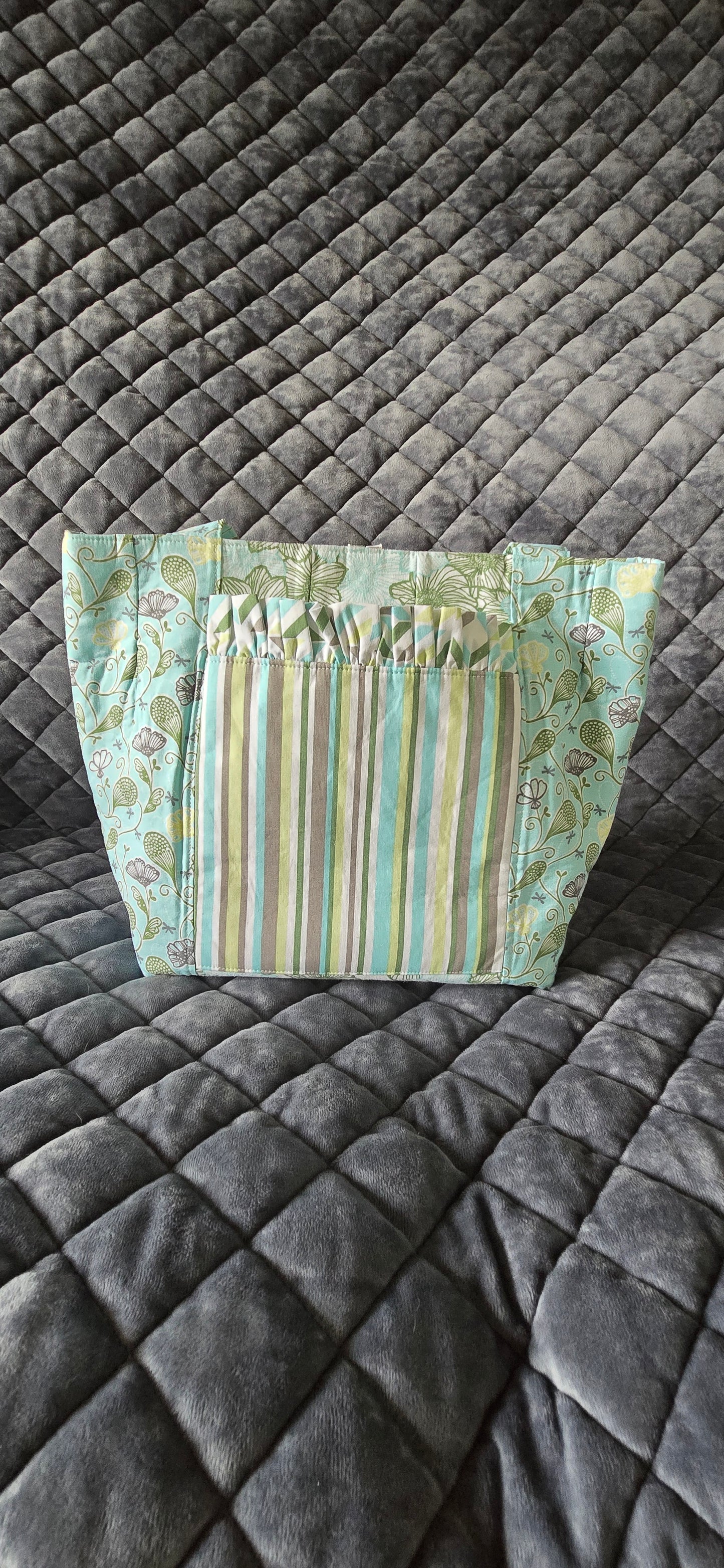 Ruffle Bag- Sea Green Floral Stripe